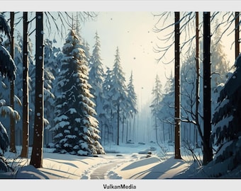 Winter Forest Digital Desktop Wallpaper for PC and Mac - Digital Download