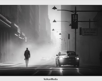 Foggy Streets Digital Desktop Wallpaper for PC and Mac - Digital Download
