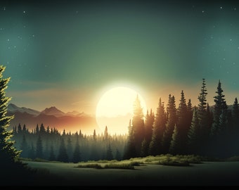 Forest Sunset Desktop Background, Digital Download