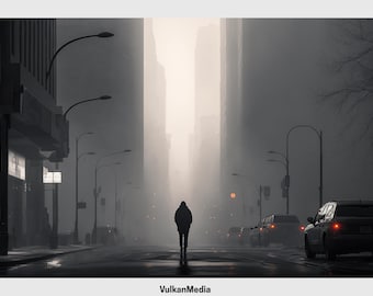 Gloomy City Street Digital Desktop Wallpaper for PC and Mac - Digital Download