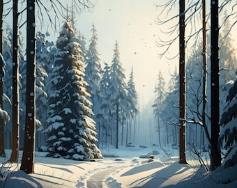 Winter Forest Desktop Background, Digital Download