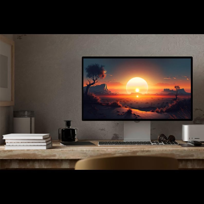 D Computer Background Desert Sunrise Digital Desktop Wallpaper for PC and Mac - Digital ...