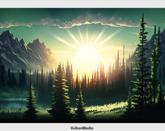 Mountain Sunrise Digital Desktop Wallpaper for PC and Mac - Digital Download