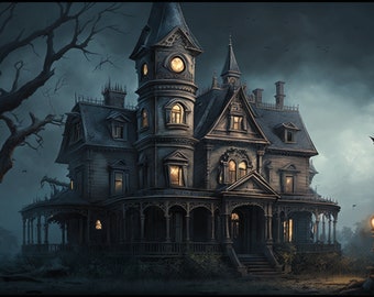 Gloomy Mansion Desktop Background, Digital Download
