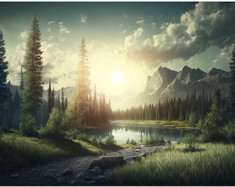 Lakeside Sunrise Desktop Background, Digital Download