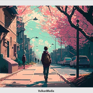Blossoming Strolls Digital Desktop Wallpaper for PC and Mac - Digital Download
