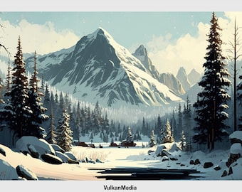 Snowy Mountains Digital Desktop Wallpaper for PC and Mac - Digital Download
