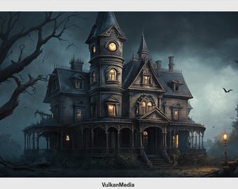 Gloomy Mansion Digital Desktop Wallpaper for PC and Mac - Digital Download