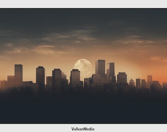 Moonlight Skyline Digital Desktop Wallpaper for PC and Mac - Digital Download