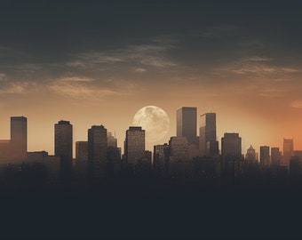 Moonlight Skyline Desktop Background, Digital Download