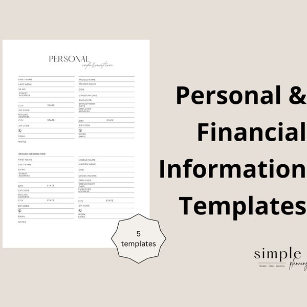 Personal and Financial Information Printable, Credit Cards Information, Liabilities Information, Investment & Bank Accounts Information PDF