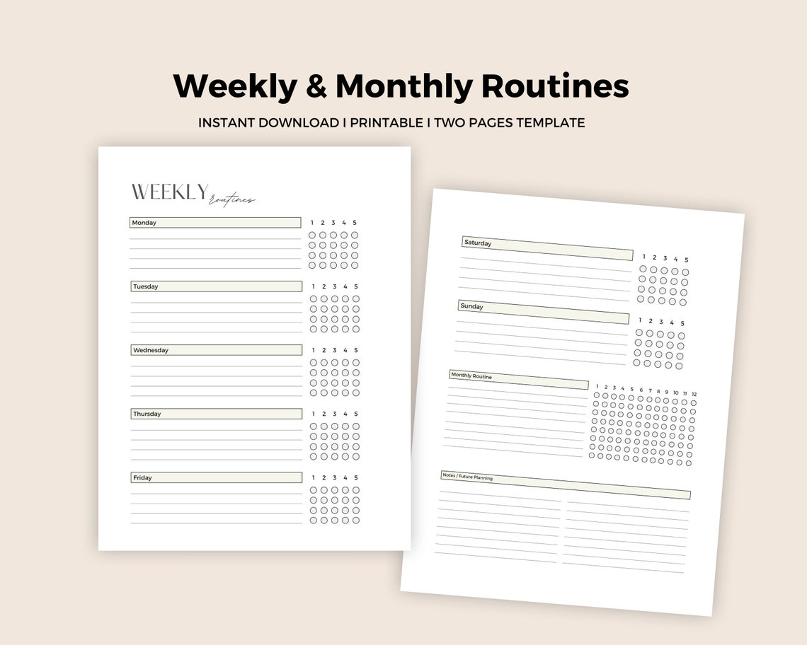 Daily Routine Tracker, Weekly and Monthly Routines Printable, Routine ...