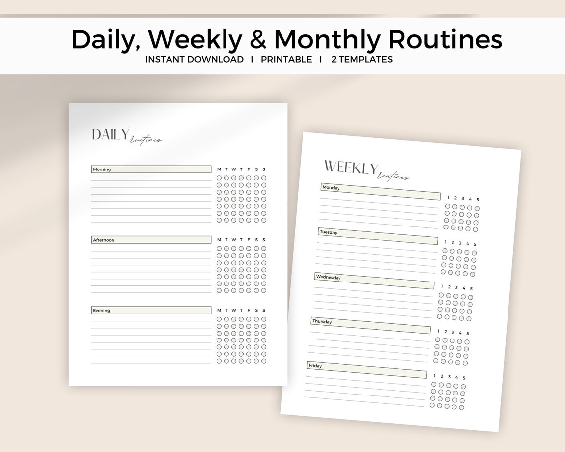 Daily Routine Tracker, Weekly and Monthly Routines Printable, Routine ...