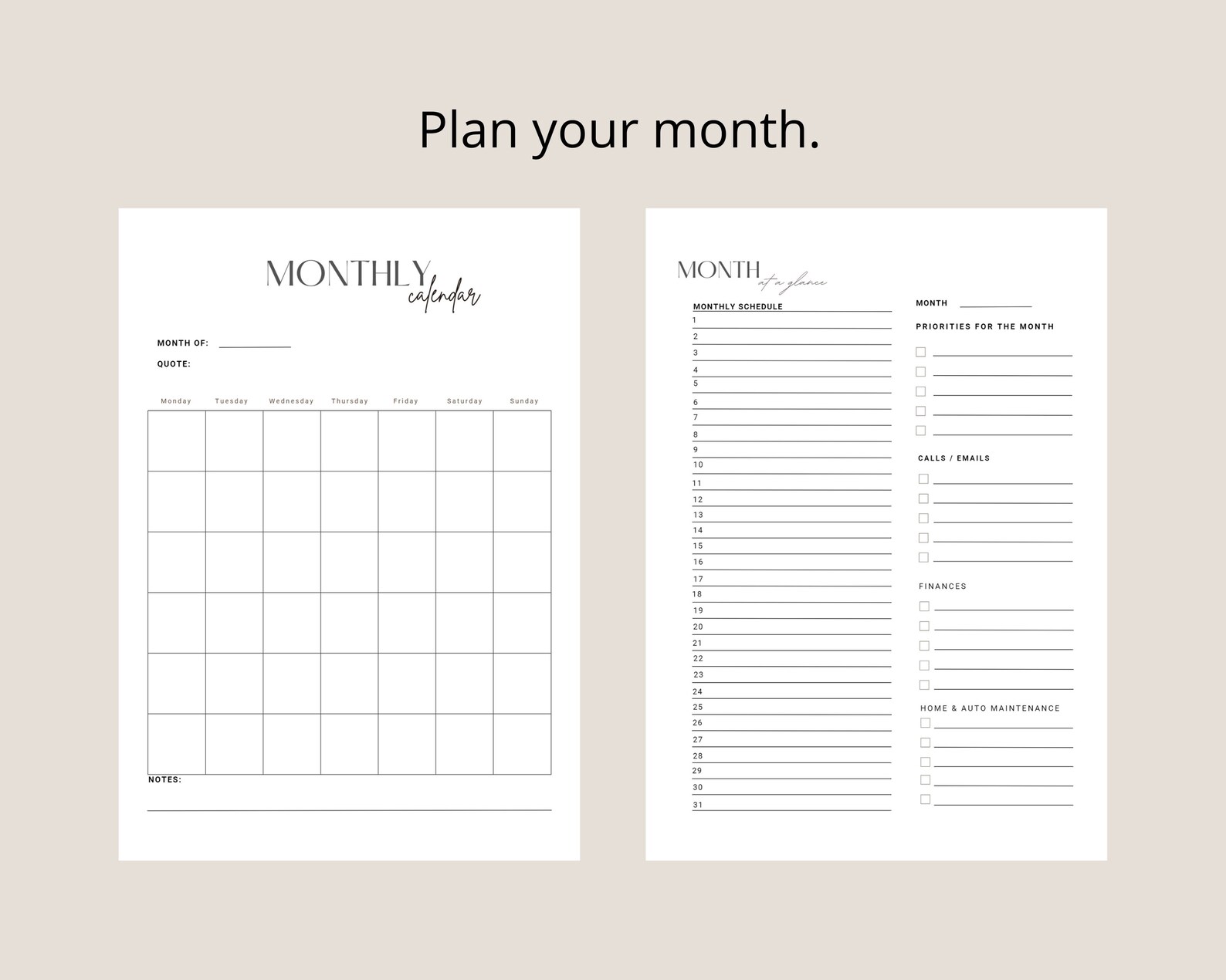 Printable Template, Daily Planner, Weekly Planner, Monthly Planner ...