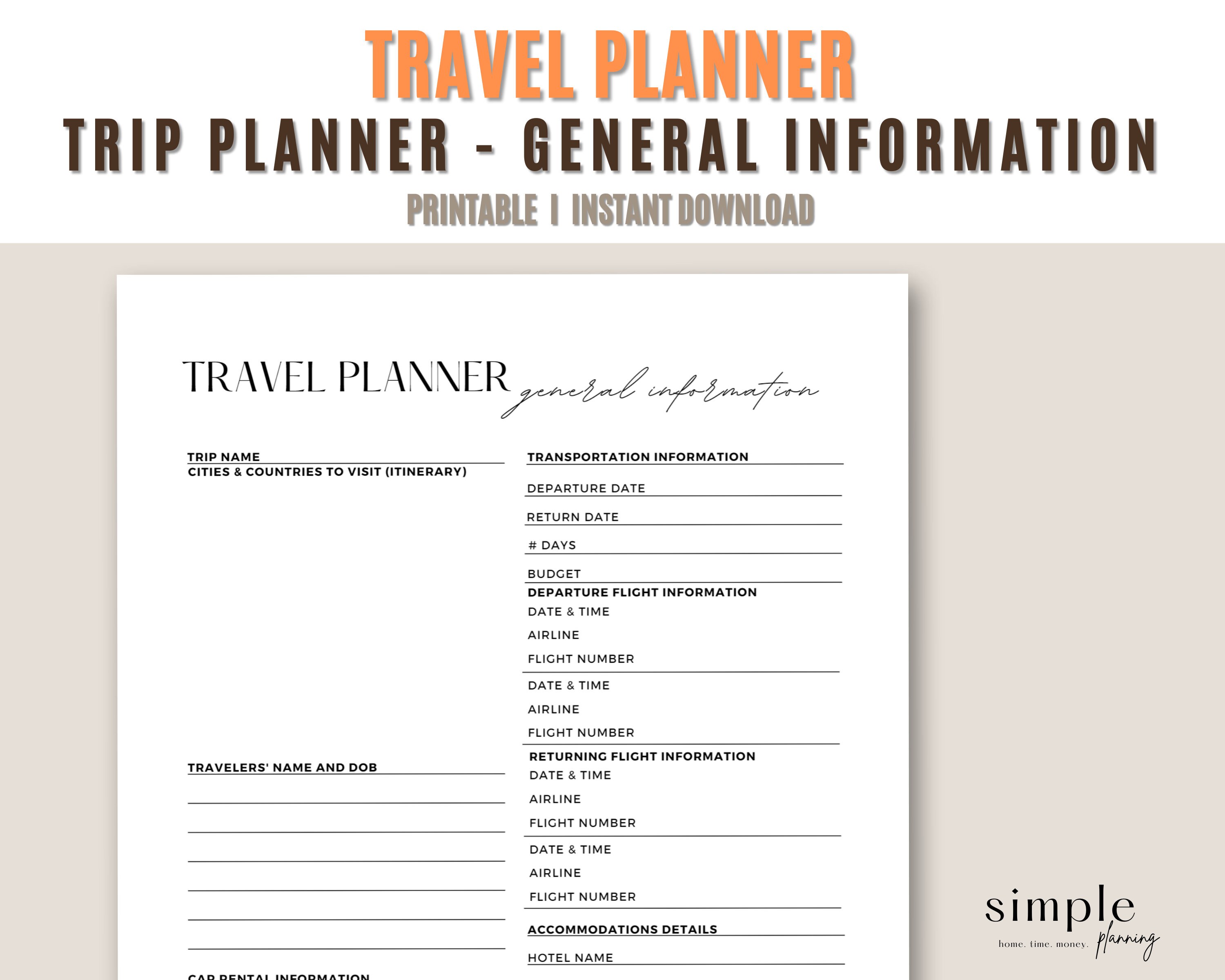 Trip General Information Printable L Flight Information L Car Rental ...