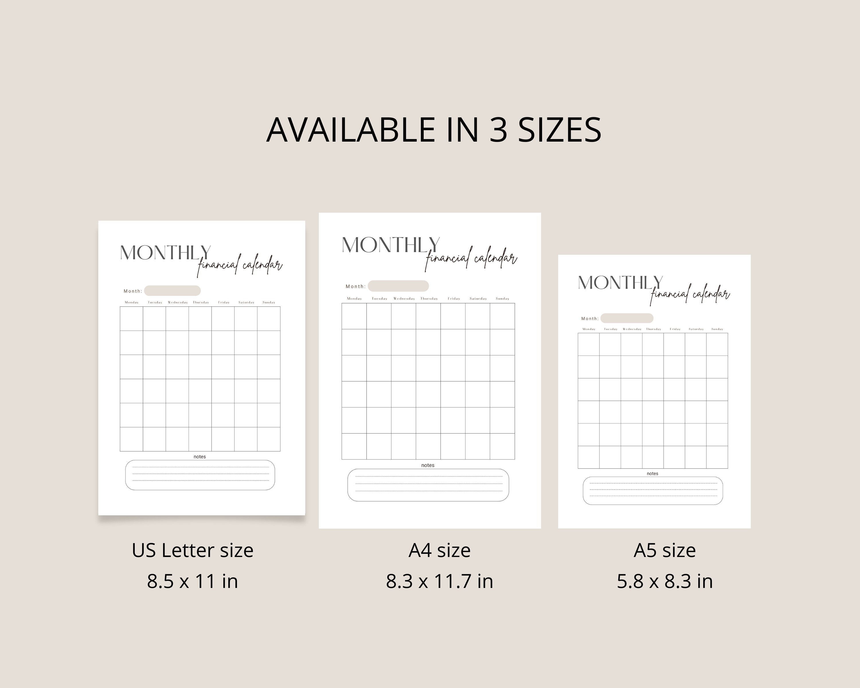 Monthly Financial Calendar Template, Budget Calendar, Financial Planning, Budget Planning, Goals ...