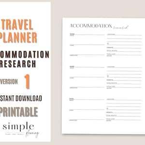 Accommodation Research Printable l Trip Accommodation Research l Travel Planner l Trip Accommodation l Hotel or AirBnB Information l PDF
