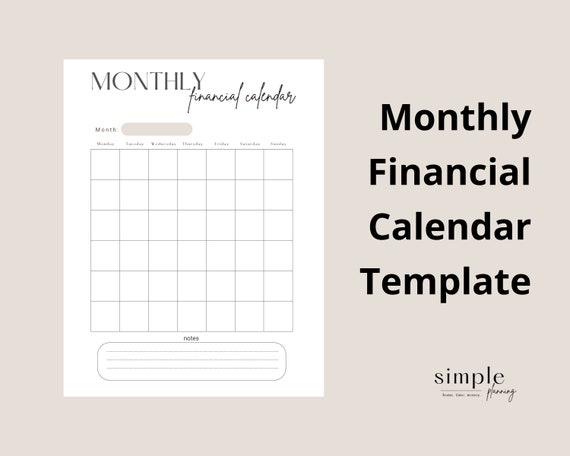 Monthly Financial Calendar Template, Budget Calendar, Financial Planning, Budget Planning, Goals Setting, Printable Financial Calendar - Etsy