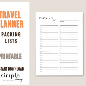 Travel Packing List l Travel Planner Checklist Printable l Vacation Planner l Packing Checklist l Packing List l Printable l PDF
