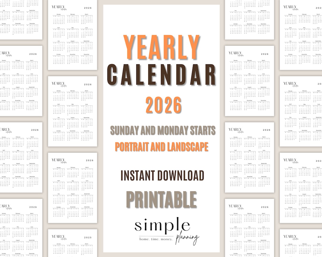 2026 Year Calendar Printable L Portrait and Landscape L Minimalist L ...