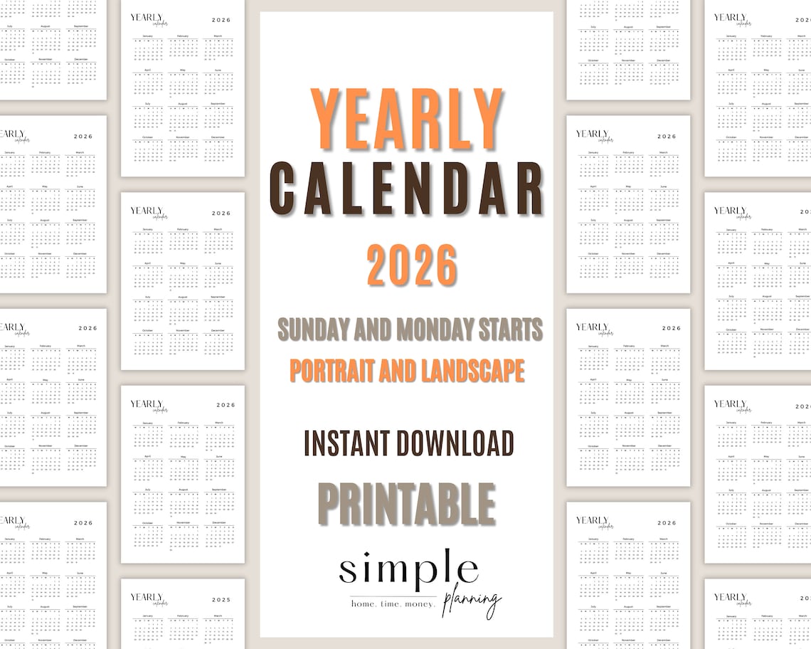 2026 Year Calendar Printable L Portrait and Landscape L Minimalist L ...