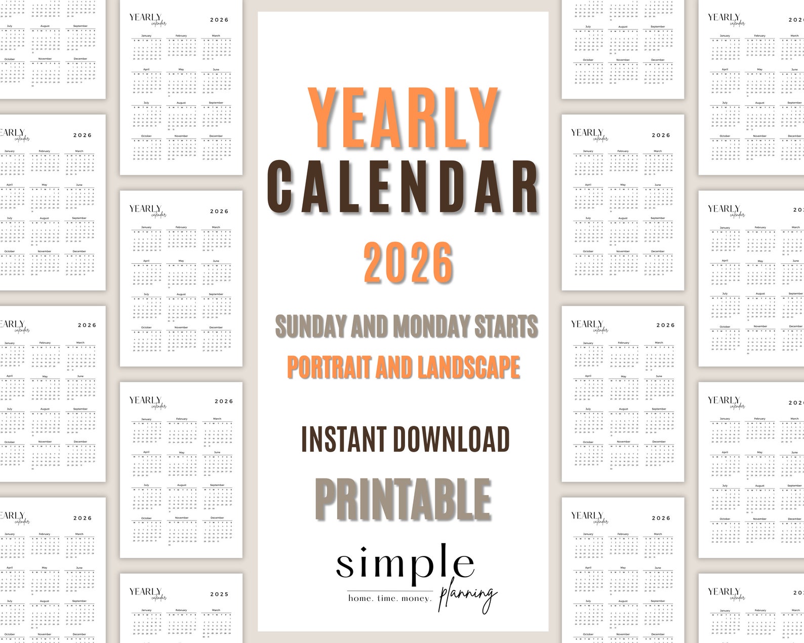 2026 Year Calendar Printable L Portrait and Landscape L Minimalist L 2026 Wall Calendar L 2026 