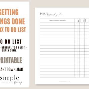 Inbox System  Planner l Task List | To Do List | Project Checklist | Assignment Tracker l Getting Things Done List l Brain Dump List l PDF