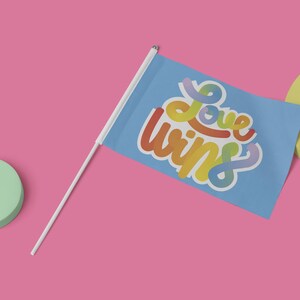 Love Wins Hand Flag | Pride Decoration, Festival Accessory, Celebration Flag, Gay Pride Parade, LGBTQ+ Support