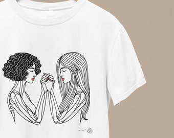 Women Holding Hand Tshirt, unique Artist-Designed, 100% Cotton Statement Tee, Expressing Women Support & Sisterhood, Small Business Support