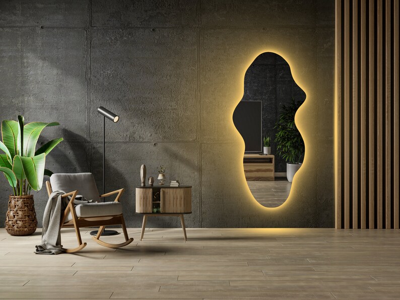 Wavy Full Length Mirror With Led Light Illuminated Large Wall Etsy