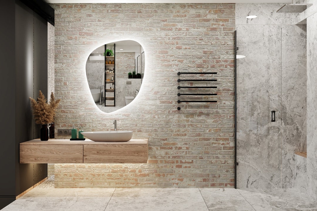 Backlit Bathroom Mirror Aesthetic Asymmetrical Wall Mirror - Etsy