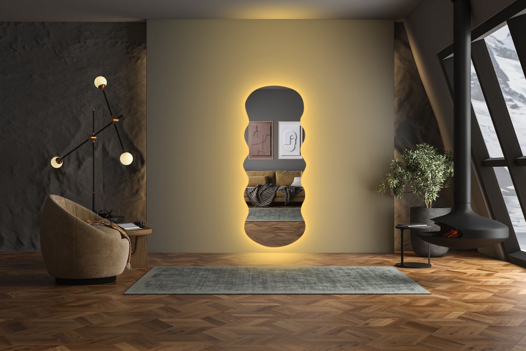 Led Lighted Wavy Mirror Full Length Squiggly Mirror Etsy
