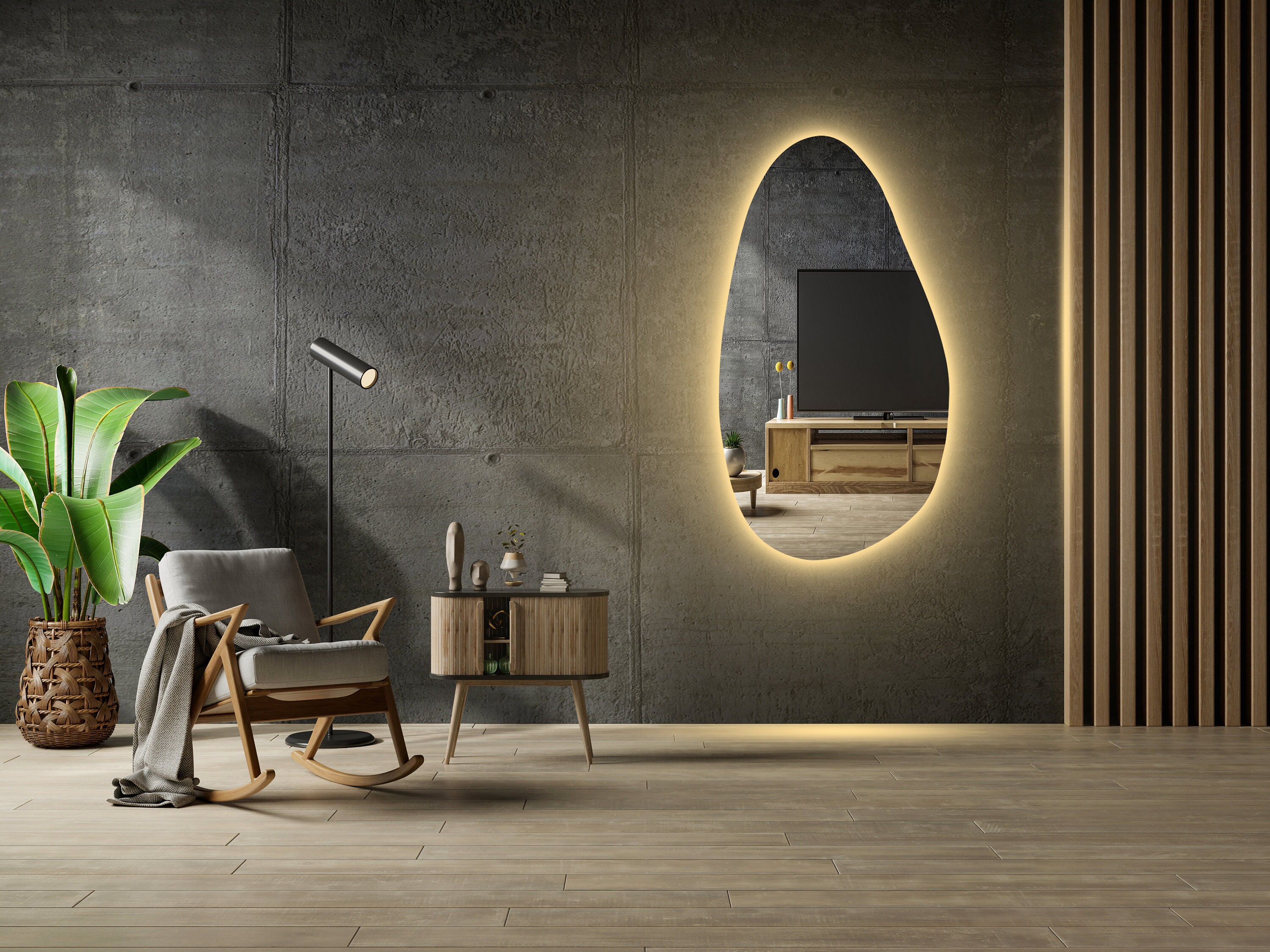 Led Lighted Full Length Mirror Wavy Illuminated Mirror Large Etsy