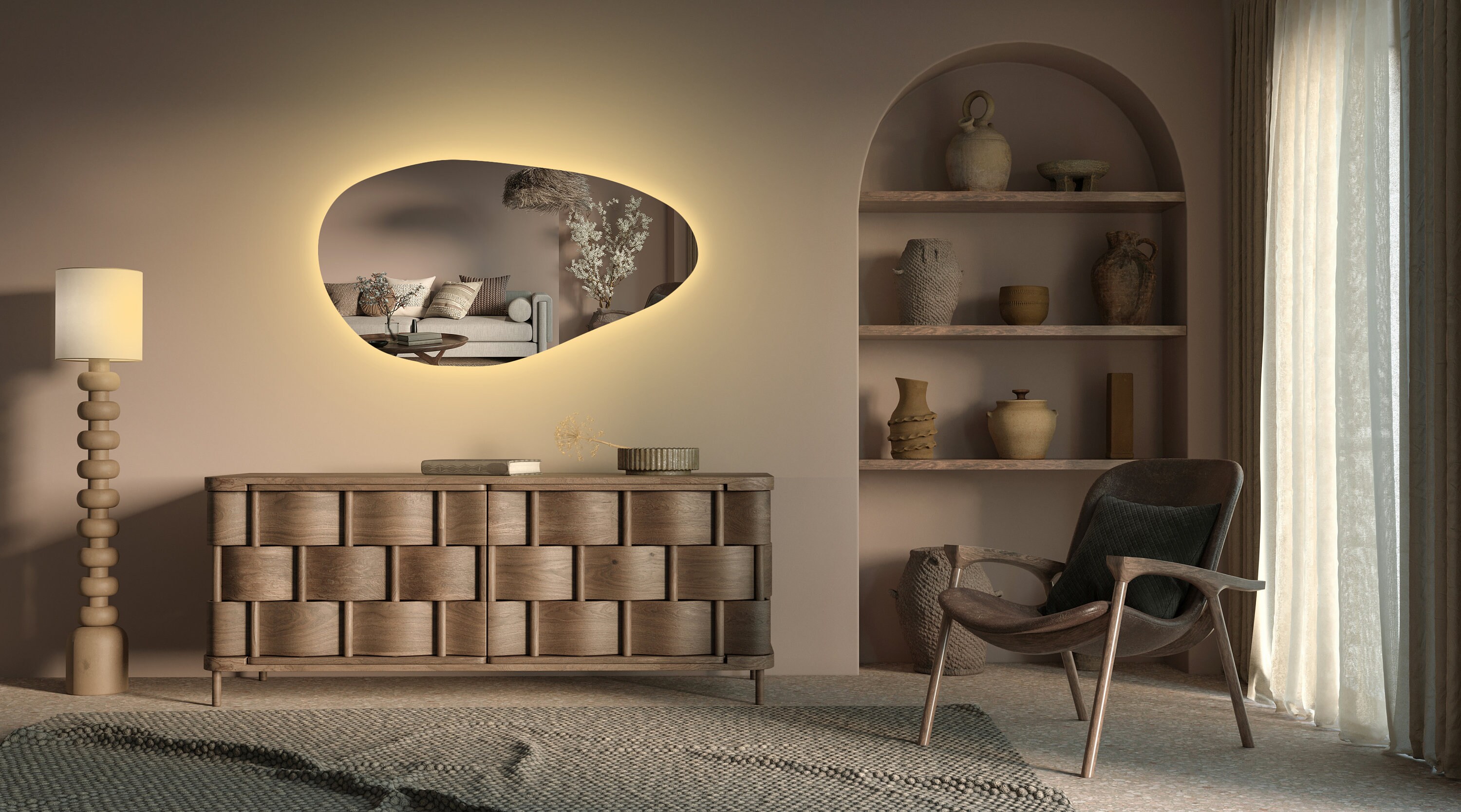 Led Lighted Full Length Mirror Wavy Illuminated Mirror Large Etsy