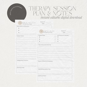 Therapy Session Plan & Notes Template | Printable | Digital Log | - Etsy