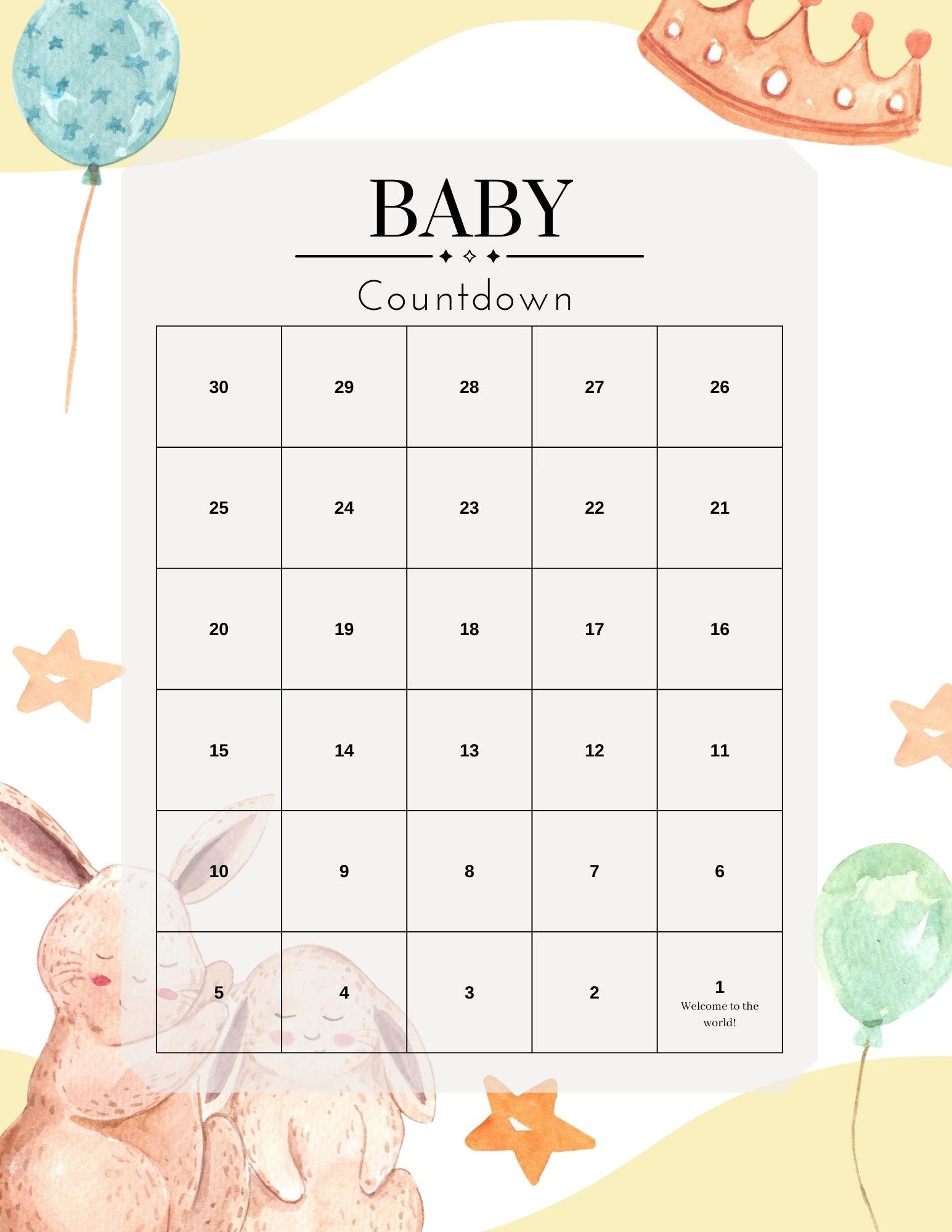 Baby Countdown Calendar Instant Download Printable PDF Etsy