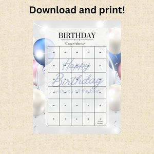 Birthday Countdown Calendar Instant Download Printable PDF, Milestone ...