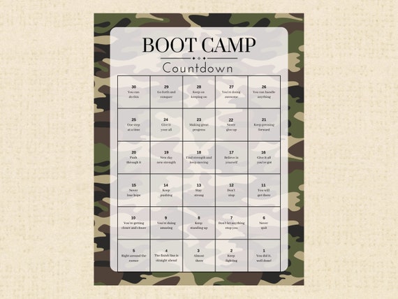 Boot Camp 30-day Daily Countdown Calendar Printable Army Boot 