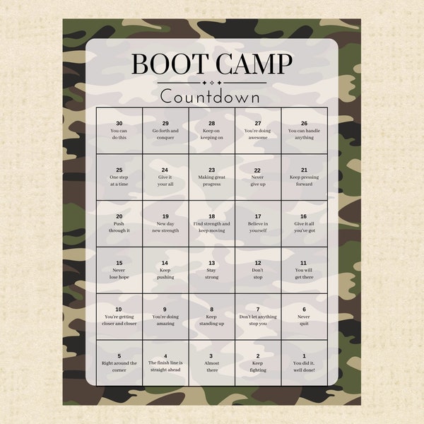 Boot Camp 30-Day Daily Countdown Calendar Printable, Army boot camp graduation, Military graduation, Army basic training graduation, soldier