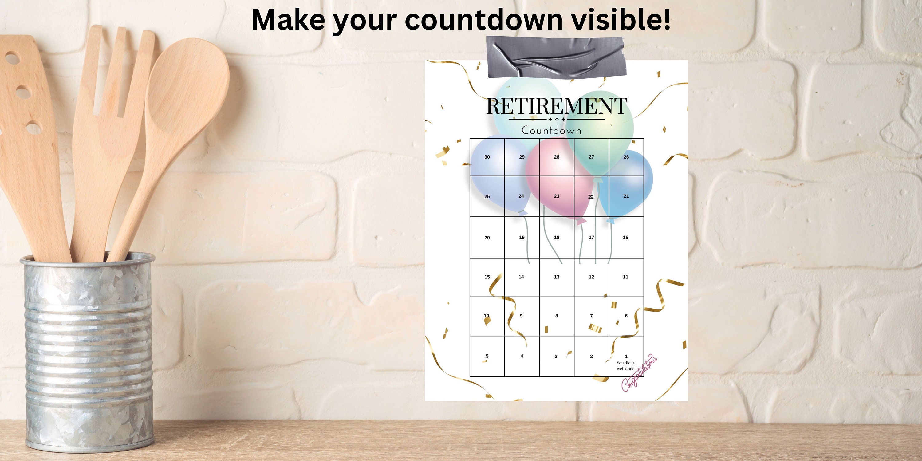 Retirement Countdown Calendar Instant Download Printable PDF Etsy