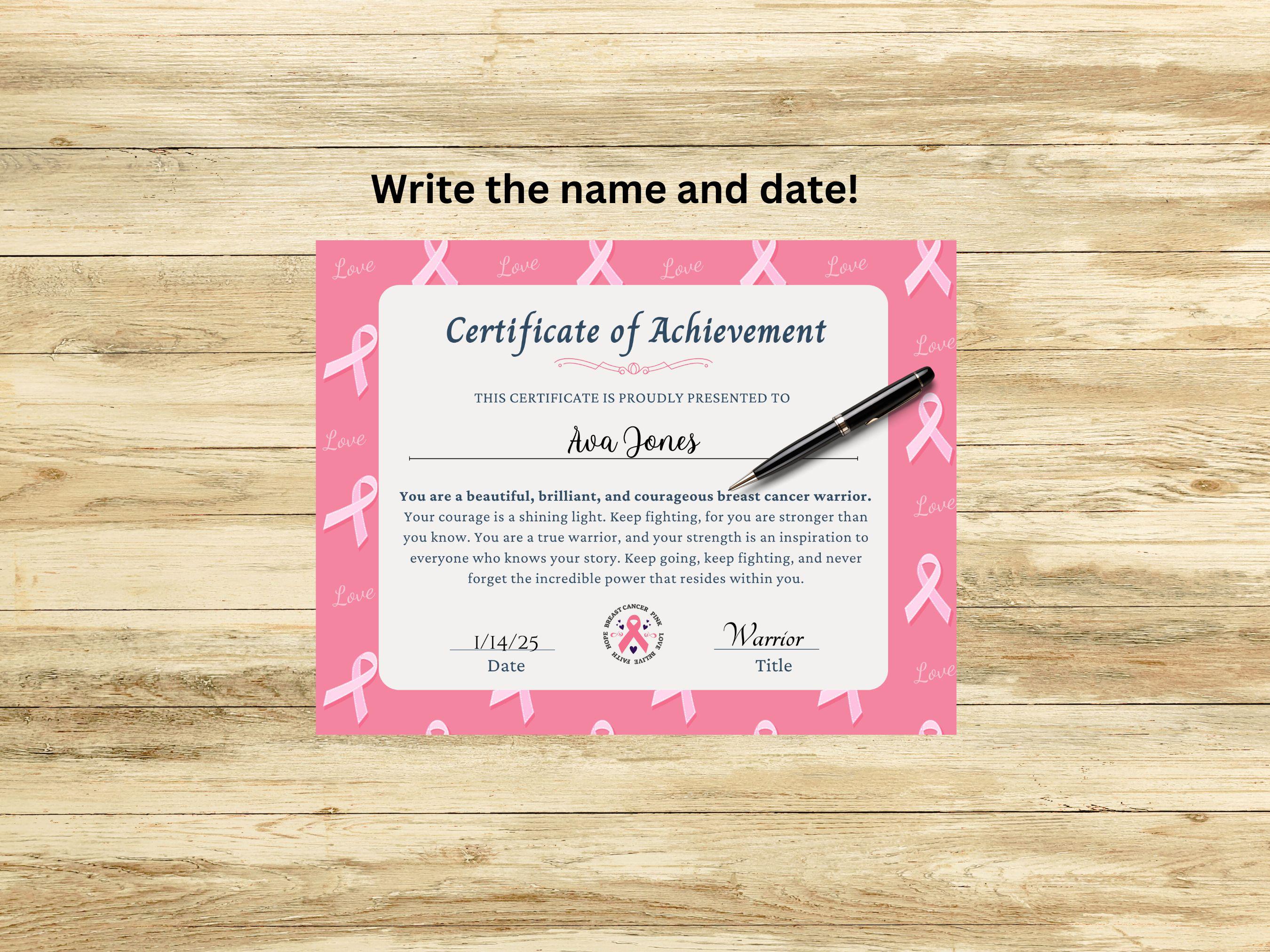 Breast Cancer Survivor Achievement Certificate Printable Journal Care breast-cancer-survivor-achievement-certificate-printable-journal-care