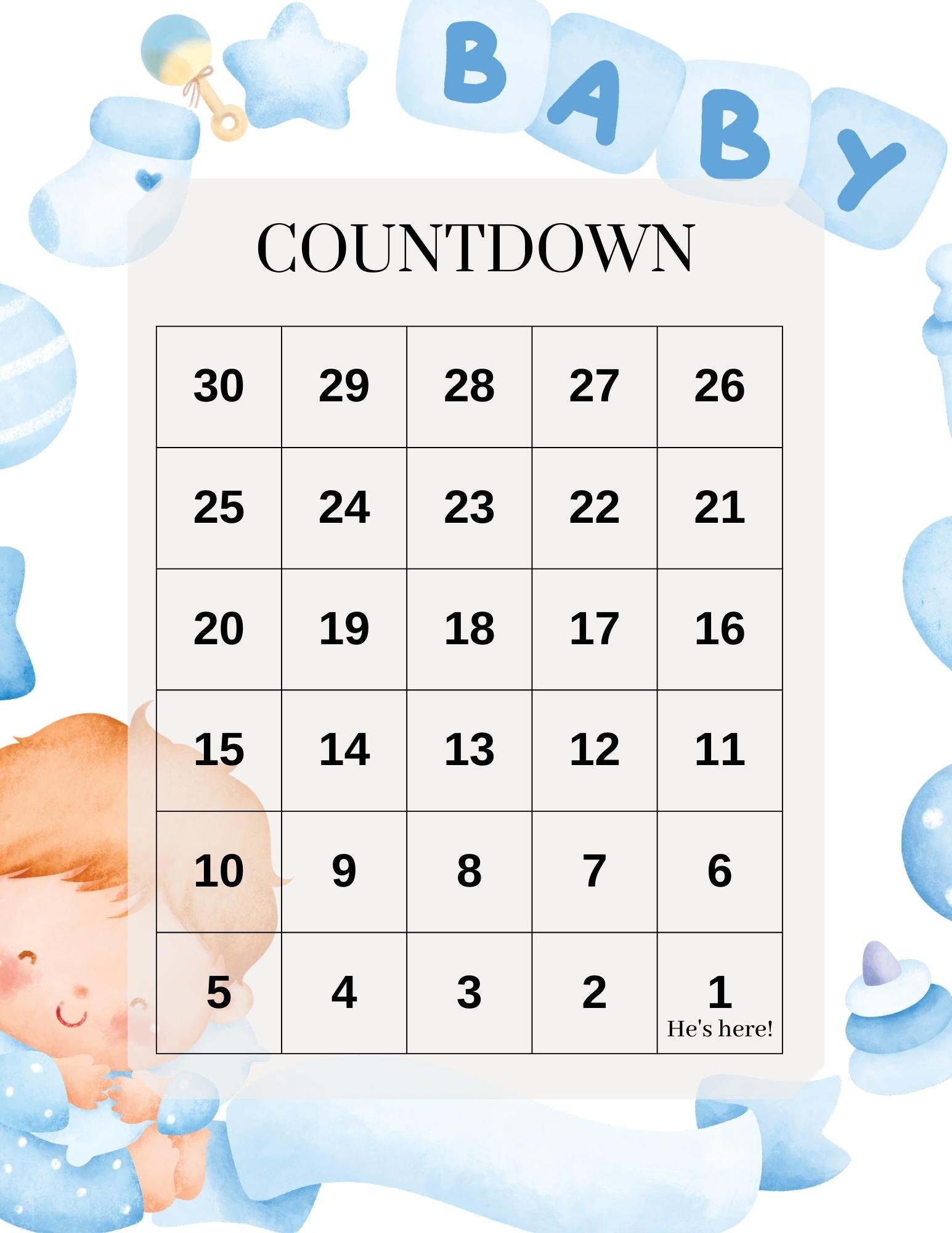 Pregnancy Countdown Calendar Instant Download Printable PDF - Etsy
