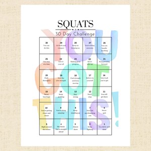 30-day Squats Challenge Daily Countdown Calendar Daily Affirmations ...