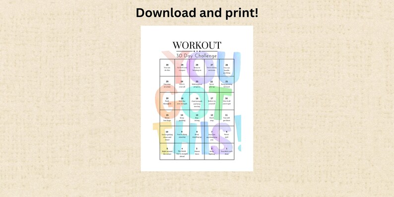 30-day Workout Challenge Daily Countdown Calendar Daily Affirmations ...
