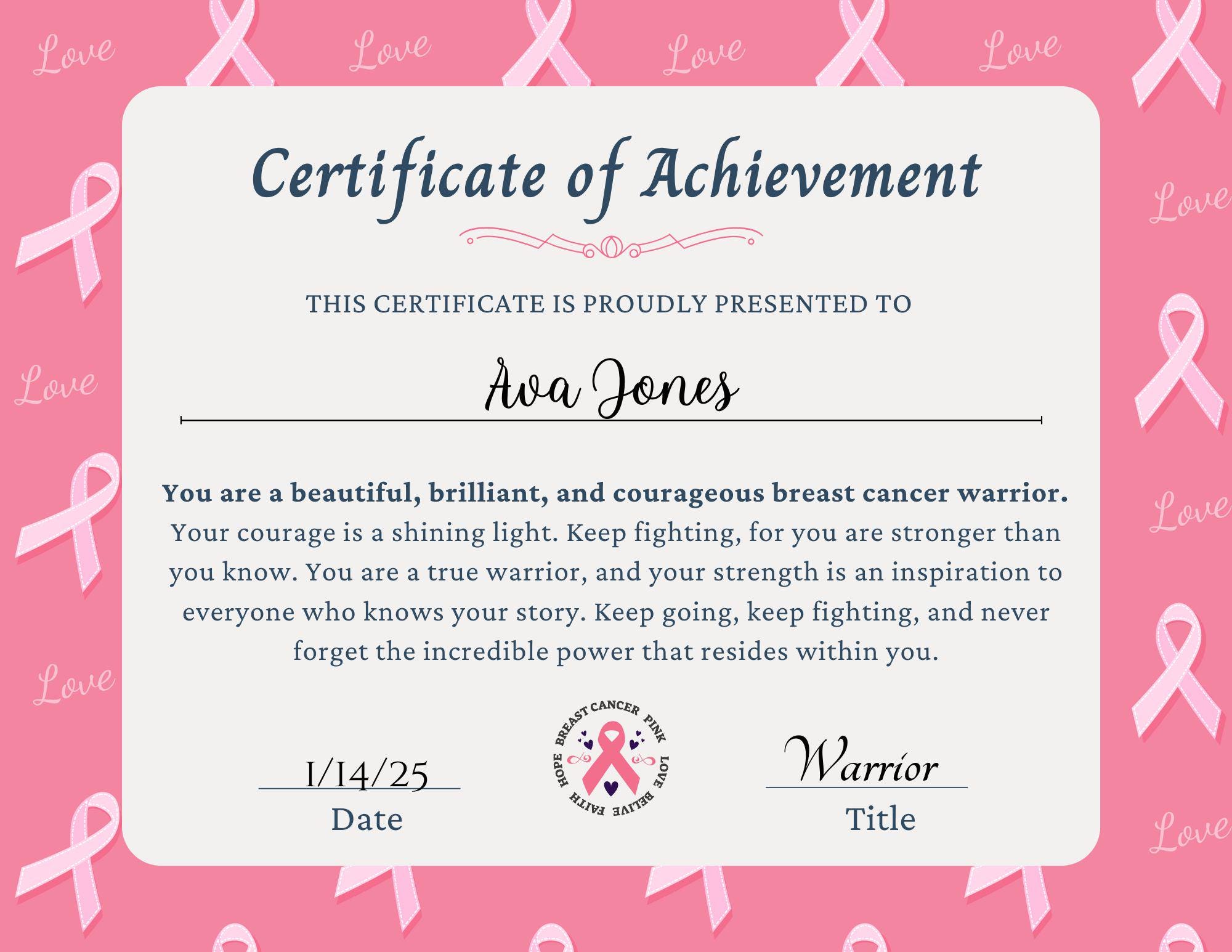 Breast Cancer Survivor Achievement Certificate Printable Journal Care breast-cancer-survivor-achievement-certificate-printable-journal-care
