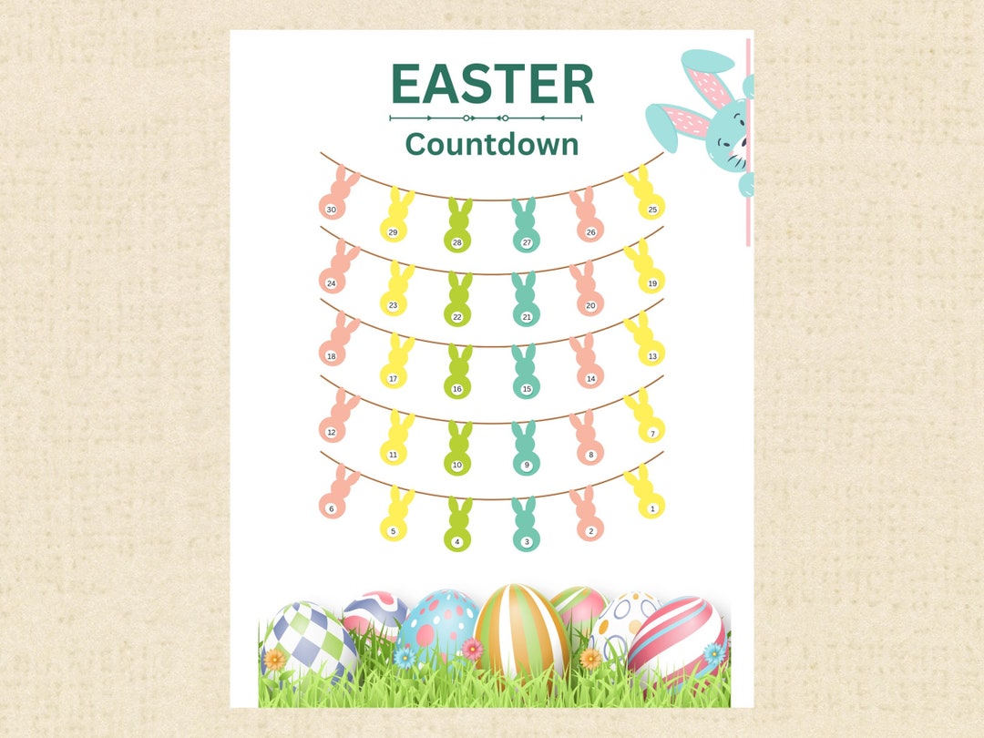 Daily Easter Countdown Calendar Mark off Days Instant Download