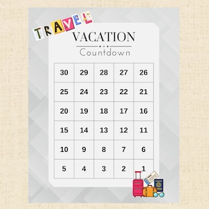 Urlaub Countdown Kalender! Sofortiger Download Druckbare PDF-Datei