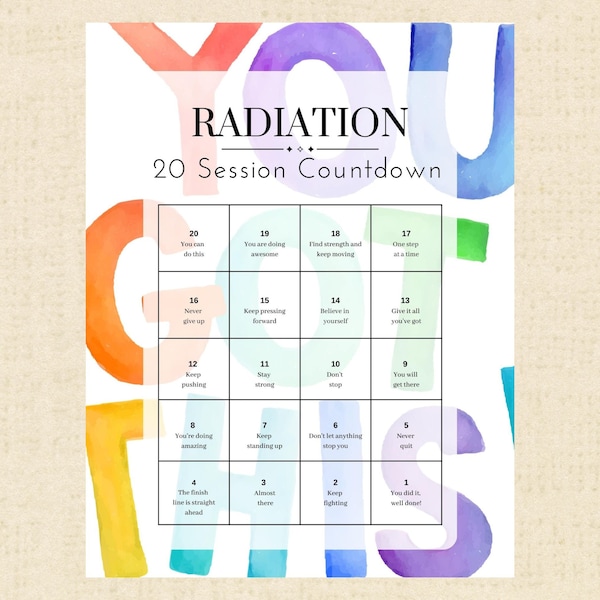 20-Session Radiation Treatment Daily Countdown Calendar for Cancer Printable - Daily Affirmations Instant Download PDF; Motivate, Encourage