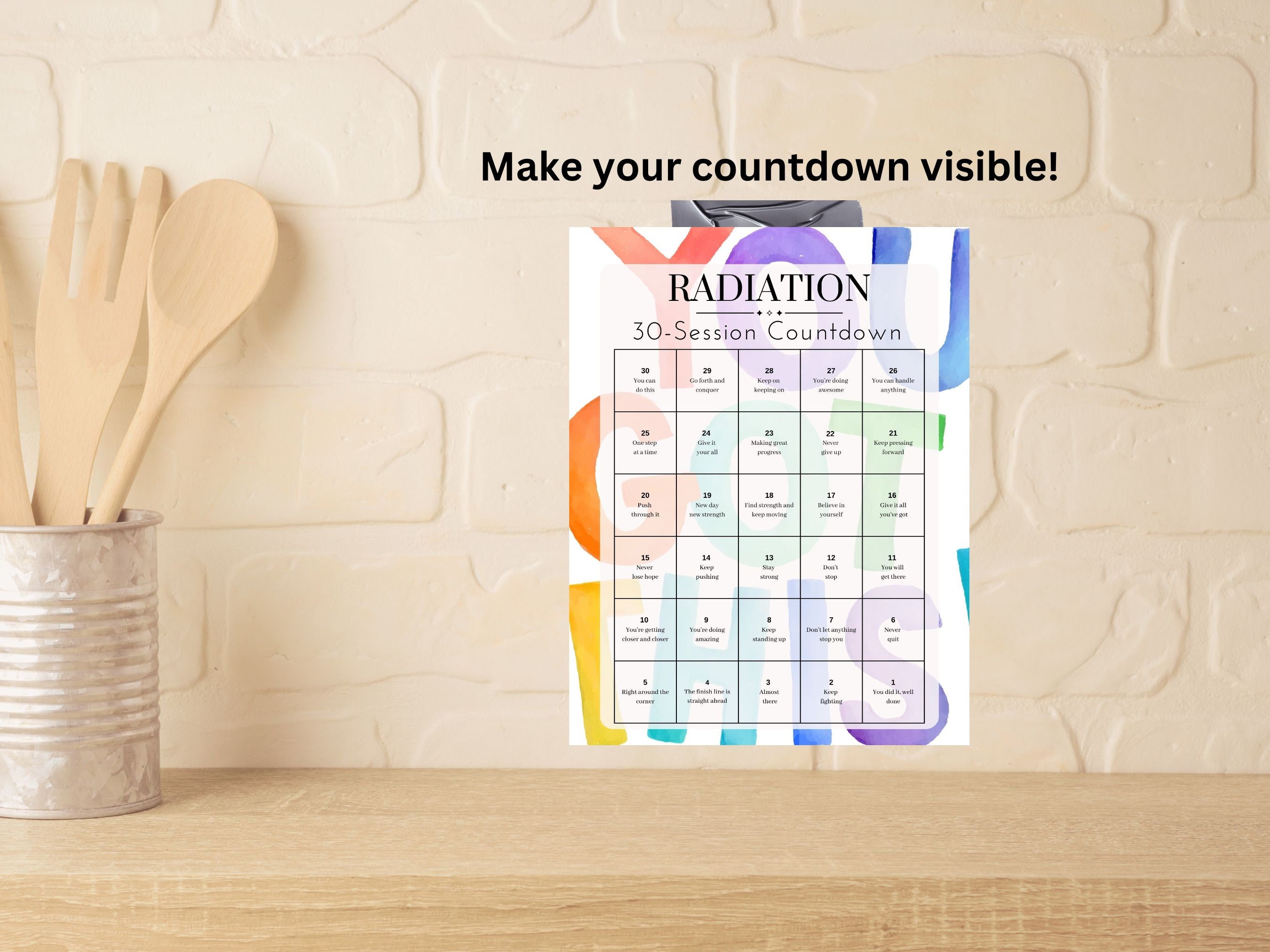 30session Radiation Treatment Daily Countdown Calendar for Cancer