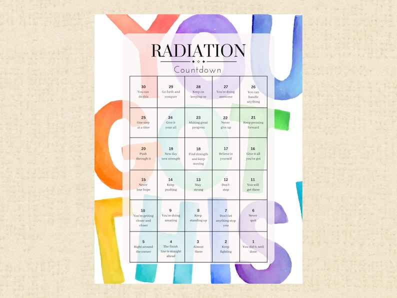 Radiation Treatment Daily Countdown Calendar for Cancer 30 Etsy